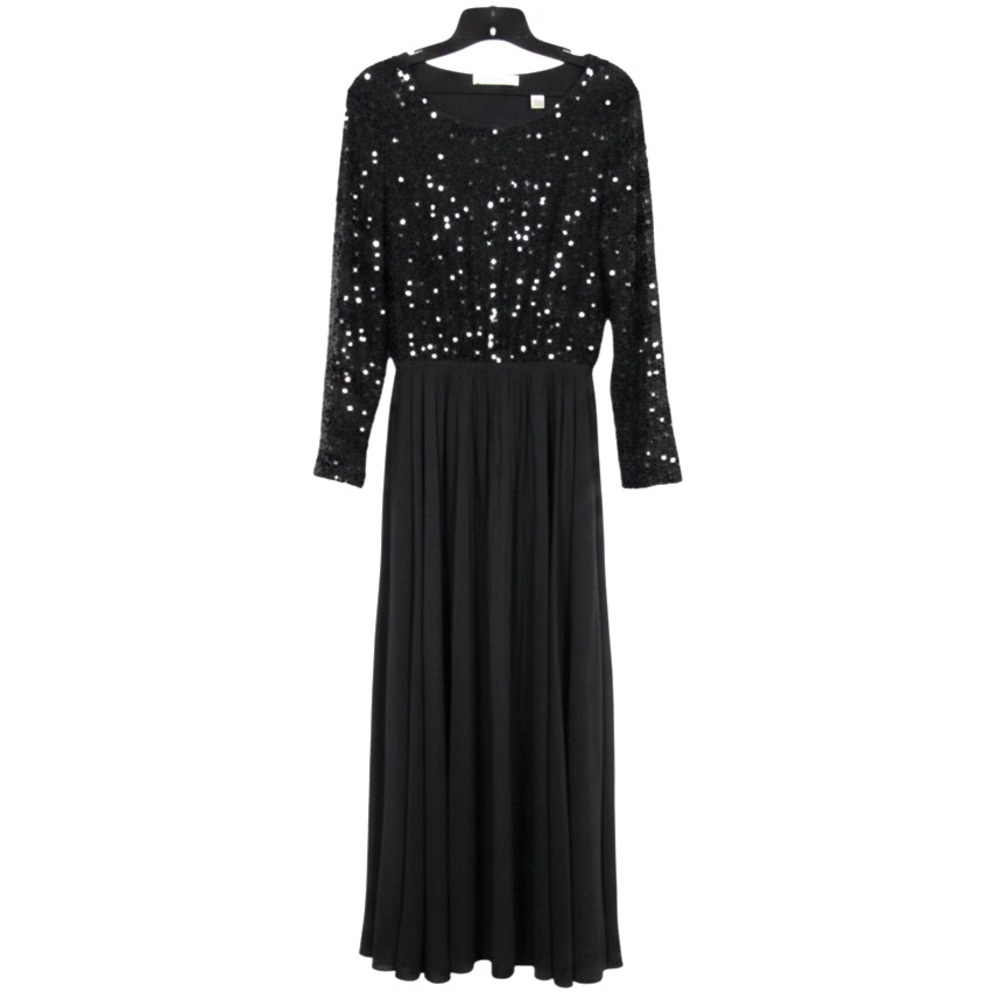 LINDA ALLARD ELLEN TRACY Black Silk SEQUIN BODICE A-Line FORMAL PARTY DRESS 12